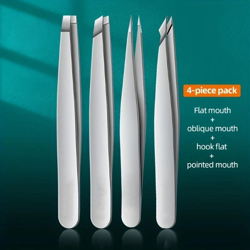 Ouriner Eyebrow Tweezers Set 4 Pcs Stainless Steel Eyebrow Forceps Professional Beauty Tool Set For Facial Hair Inward Growi…