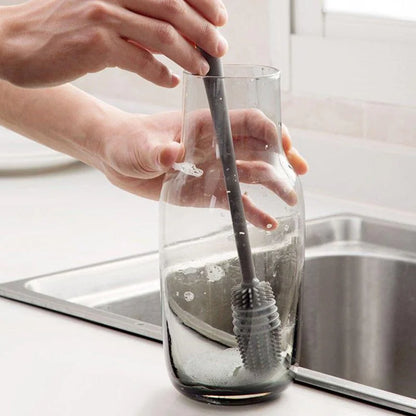 Silicone Milk Bottle Brush Cup Scrubber Glass Cleaner Kitchen Cleaning Tool Long Handle Drink Bottle Glass Cup Cleaning Brus…