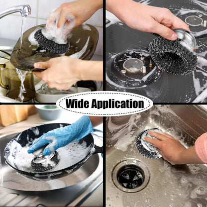 1-10PCS Stainless Steel Pot Brush with Handle Heavy Duty Dishwashing Wire Ball Metal Scrubber for Home Kitchen Cleaning Tool…