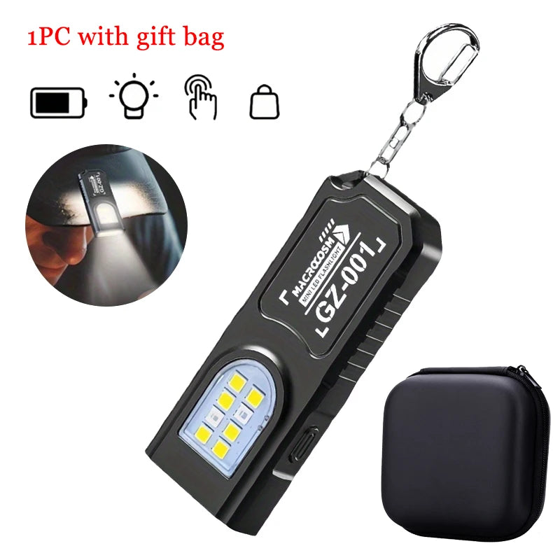 Powerful Mini COB LED Keychain Flashlight USB C Rechargeable Hanging Work Light Waterproof Keyring Camping Walking Pocket La…