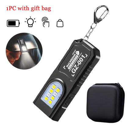 Powerful Mini COB LED Keychain Flashlight USB C Rechargeable Hanging Work Light Waterproof Keyring Camping Walking Pocket La…