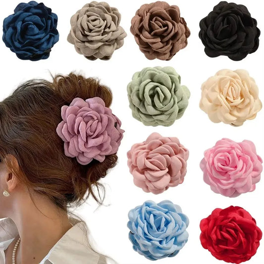 16 Colors Sweat Medium Size Cotton Fabric Rose Flower Hair Claw Clips for Women Korean Ctach Shark Clamp Hair Accessories 20…