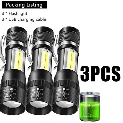 USB Rechargeable Mini Flashlight COB+XPE Portable Built-in Battery Zoomable Small Torch 3 Mode Camping Emergency Flashlights…