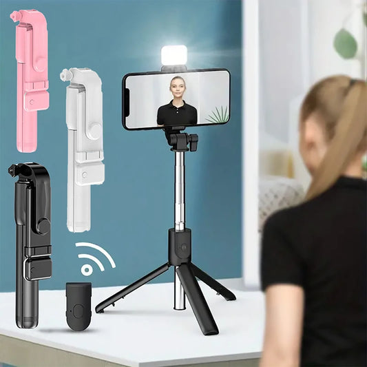 Portable Bluetooth Selfie Stick Tripod Holder with Remote Shutter Fill Light Extendable Wireless Remote Retractable Phone St…