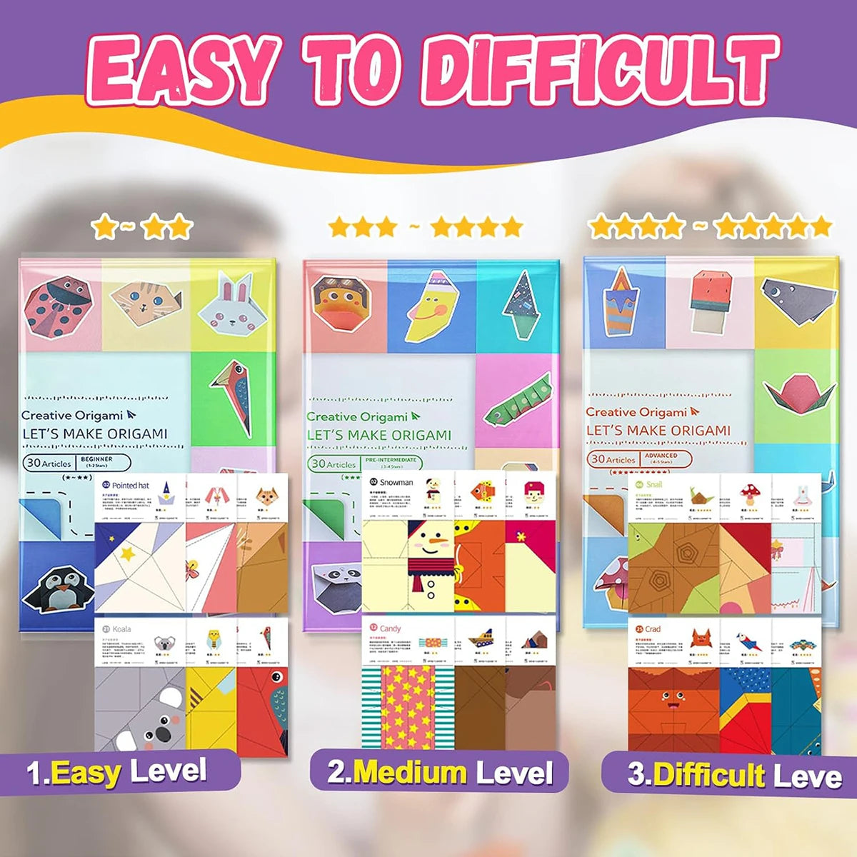 Origami Kit 30/96 Sheets Origami Paper Craft Guiding Book DIY Art Craft Projects Supplies for Beginners Children Kids Boys G…