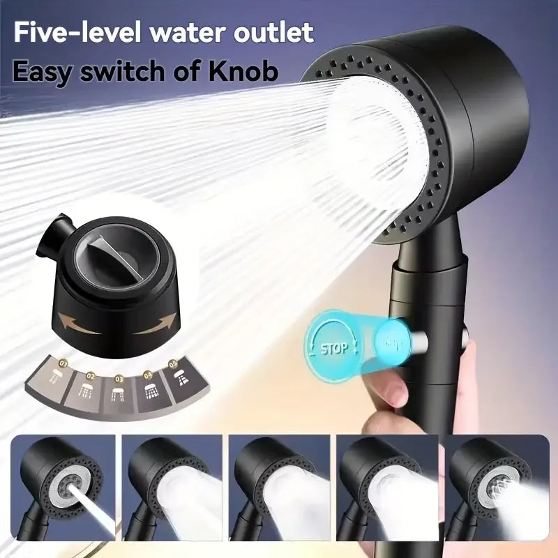 New High Pressure Water Saving Filter Shower Head 5 Modes Handheld Shower Head One Button Stop Bathroom Accessories Set - im…
