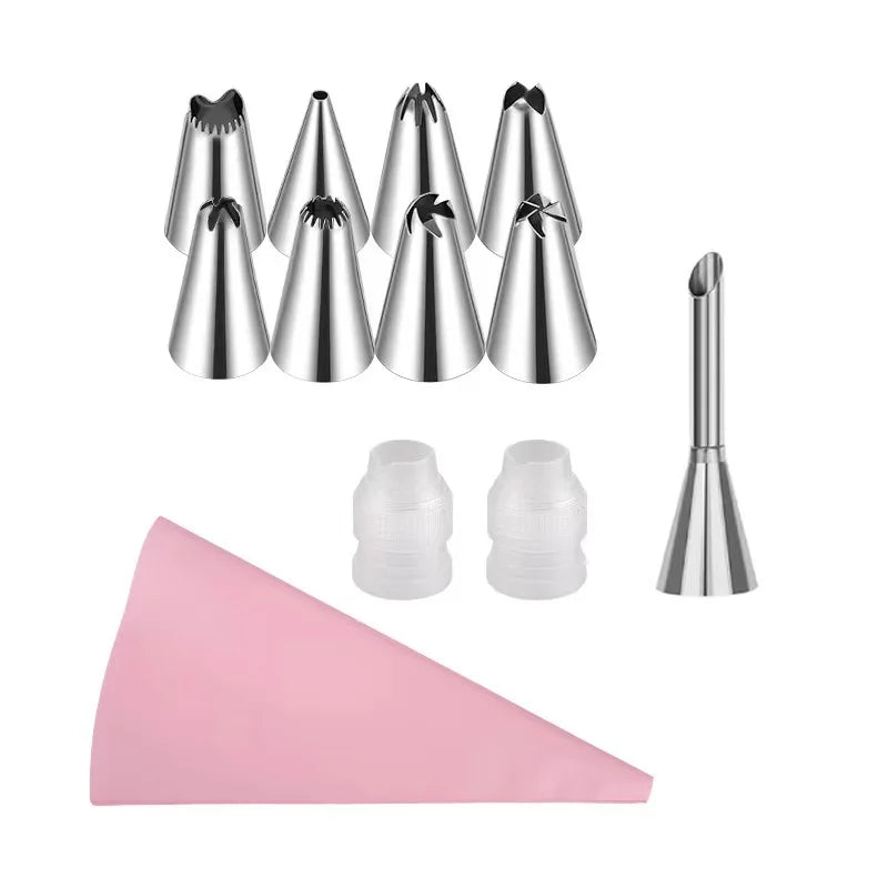 Silicone Piping Bags and Tips Set Cake DIY Decorating Kit with Stainless Steel Nozzle Reusable Silicone Pastry Baking tool -…