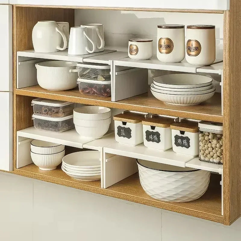 1/2pcs Kitchen Stretchable Cabinet Shelf Cupboard Separated Storage Rack Countertop Organizer Spice Organizer Shelf Save Spa…