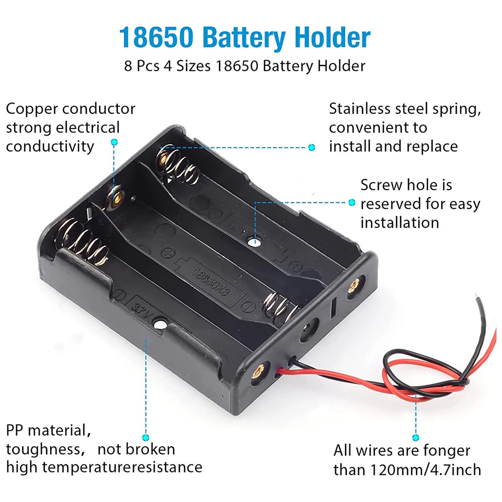 3pcs 18650 Battery Holder Box 1 Slot 3.7V Battery Storage Case 1/2/3/4 Cell Plastic Container with Connect Black Red Wires -…