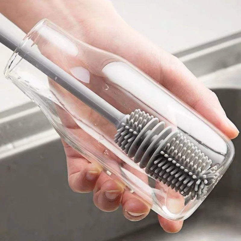 Silicone Milk Bottle Brush Cup Scrubber Glass Cleaner Kitchen Cleaning Tool Long Handle Drink Bottle Glass Cup Cleaning Brus…