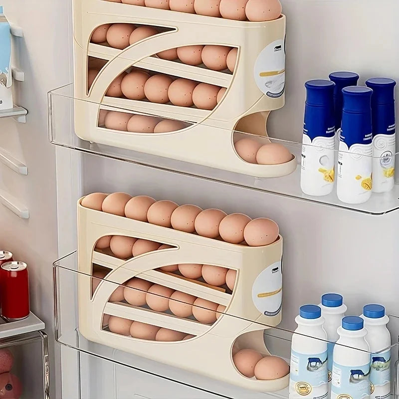 3-Tier Rolling Egg Storage Container for Refrigerator Holds 24 Eggs Organizer Rack Large Capacity Kitchen & Fridge Storage B…
