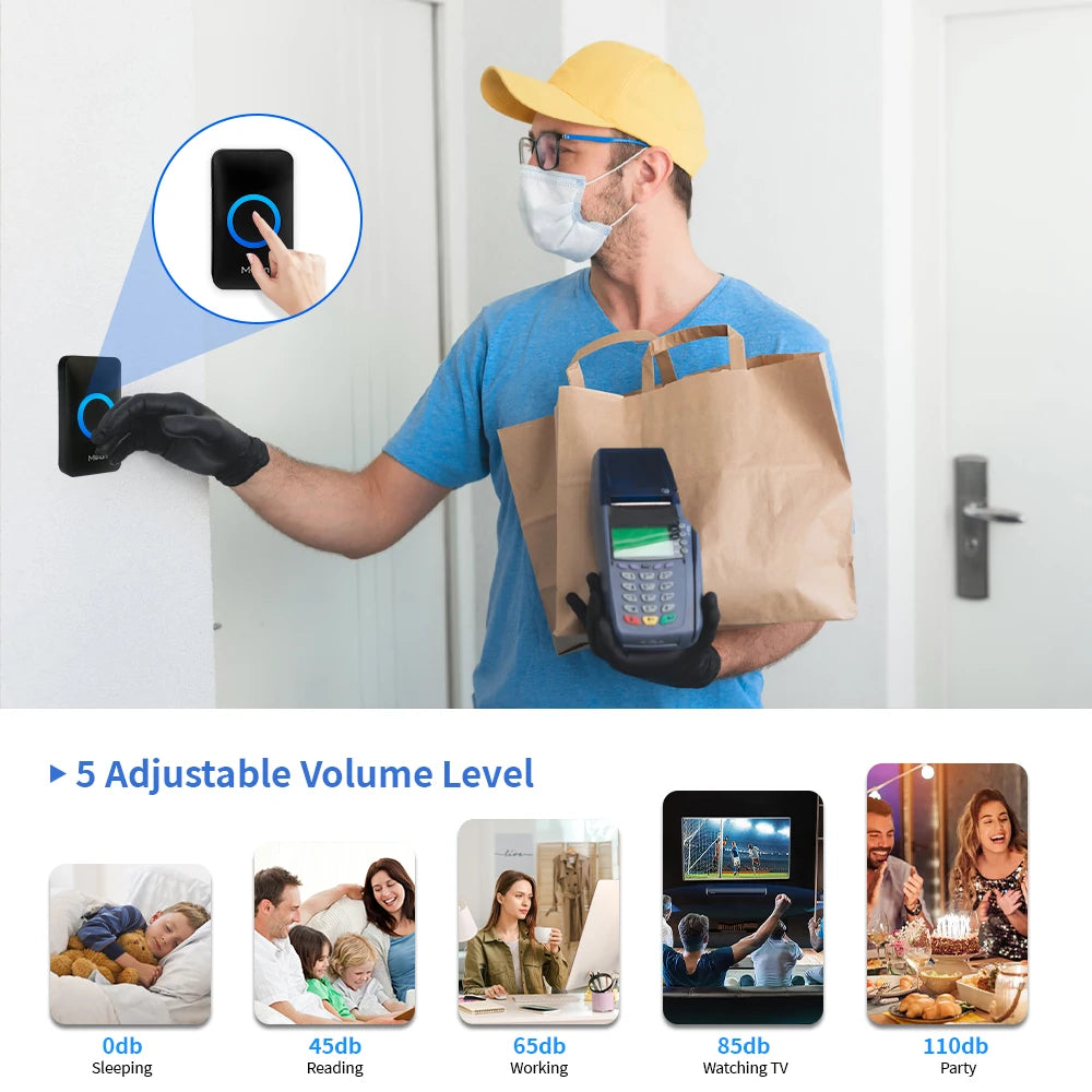 Meian Smart Home Doorbell Wireless Security Doorbell IP65 Waterproof Outdoor Door Bell 60 Songs 5 Volume Adjustable Chime Ki…