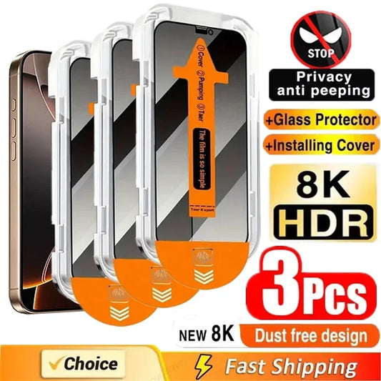 3Pcs Dust Free Installation Privacy Screen Protector For iPhone 16 15 14 13 12 11 Pro Max Mini XS X 17 15 16 Plus Anti-spy G…