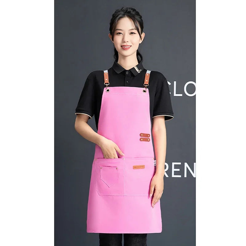 Customized Canvas Apron with Logo Custom for Nail Art Baking Coffee Bubble Shop Barber Canvas Waterproof Work Uniex Clothes…