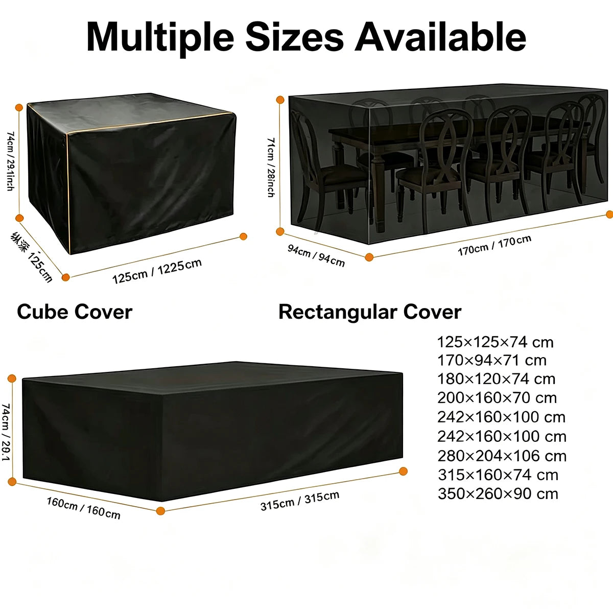 Multi-size Large Rectangular Table Cover Durable Garden Furniture Protective Cover UV Protection Suitable for Outdoor Use