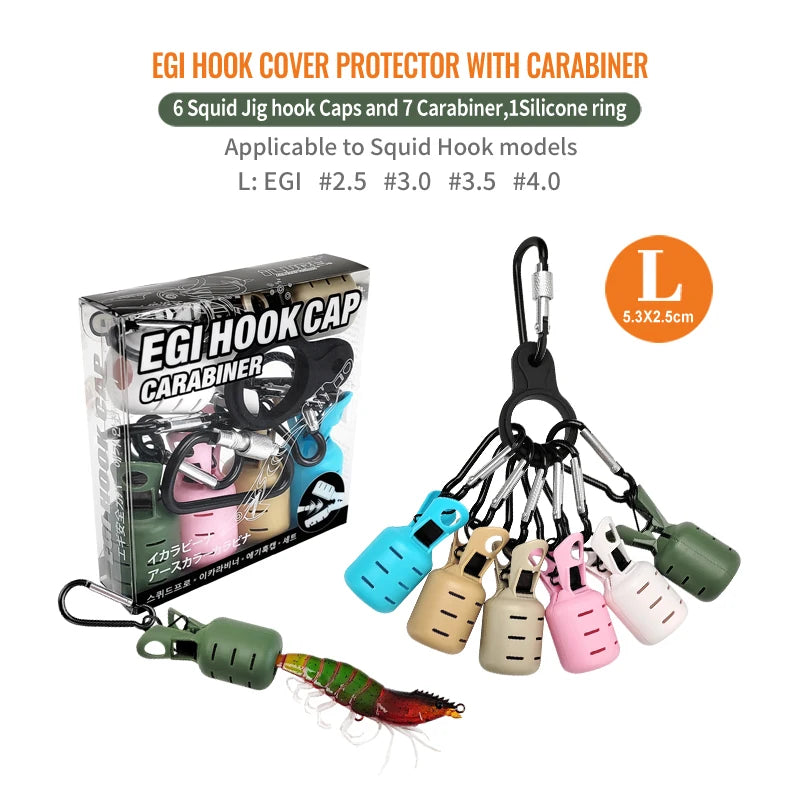 New Squid Jig Bait Protector Kit 6pcs Webfoot Octopus Egi Hooks Cover Cuttlefish Umbrella Lure Cap with Carabiner Fishing Ta…
