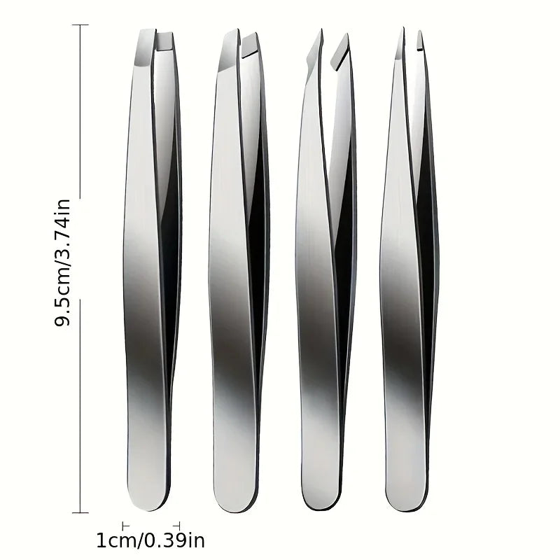 Ouriner Eyebrow Tweezers Set 4 Pcs Stainless Steel Eyebrow Forceps Professional Beauty Tool Set For Facial Hair Inward Growi…