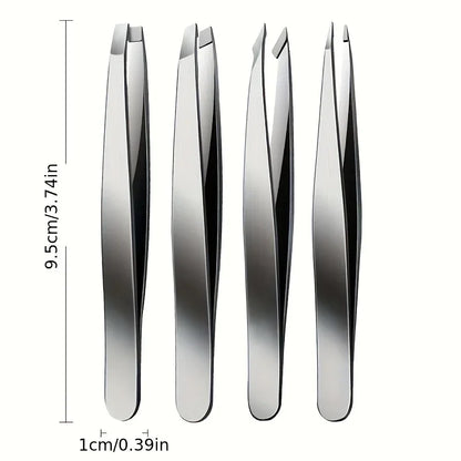 Ouriner Eyebrow Tweezers Set 4 Pcs Stainless Steel Eyebrow Forceps Professional Beauty Tool Set For Facial Hair Inward Growi…
