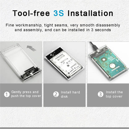 USB 3.0 HDD Enclosure 2.5inch SATA SSD Hard Drive Case with 5Gbps Transfer Speed Mobile External Housing Harddisk Boxs Cable…