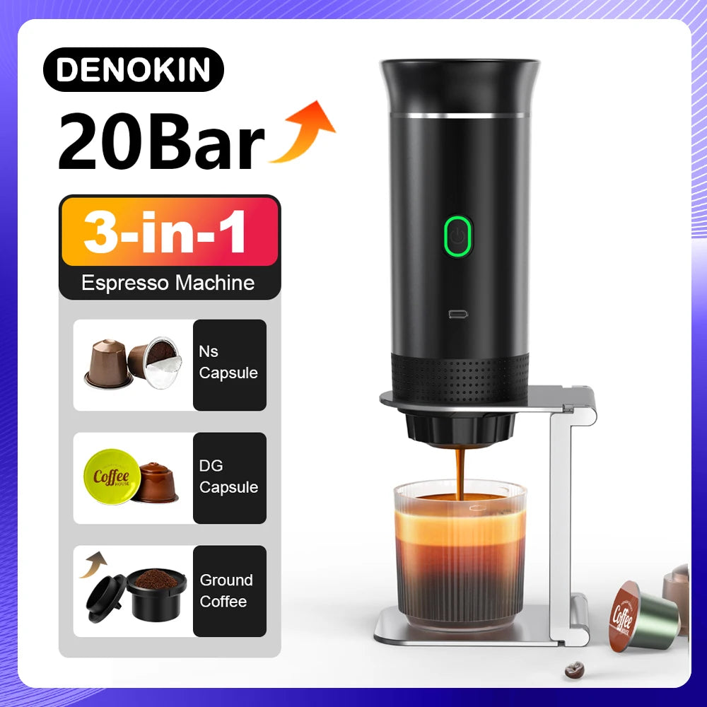 Wireless Electric Portable Espresso Coffee Machine for Car & Home Camping Coffee Maker 3-in-1 Capsule Powder Travel Coffee M…