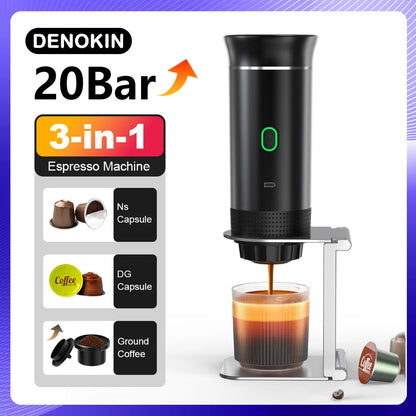 Wireless Electric Portable Espresso Coffee Machine for Car & Home Camping Coffee Maker 3-in-1 Capsule Powder Travel Coffee M…