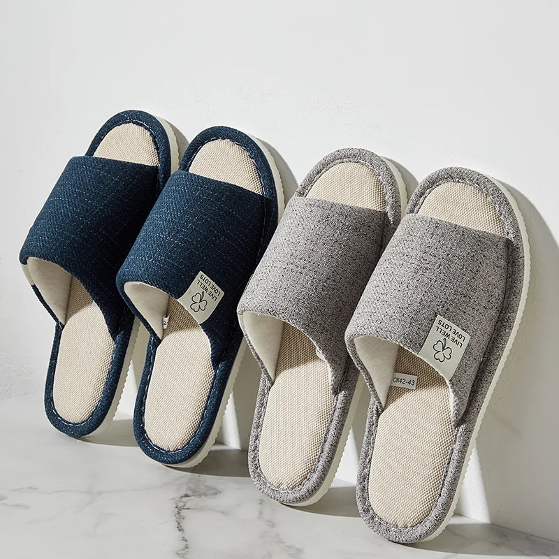 Home Linen Slippers For Men In Spring&Autumn Comfortable Bedroom Open-toed&Breathable Slippers Men's & Women's Shoes Summer…