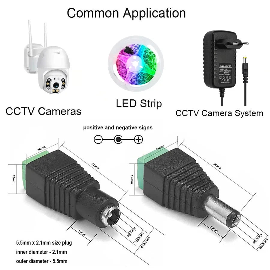 5pairs DC 12V Female And Male Connectors 5.5x2.1mm Power Plug Adapter Jacks Sockets For Signal Color LED Strip Light CCTV Ca…