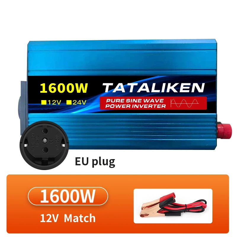 Inverter Pure Sine Wave 2500W/3500W/4500W/5000WDC 12V/24V to AC 220V 230V Voltage Transfer Converter Charging Adapter EU Soc…