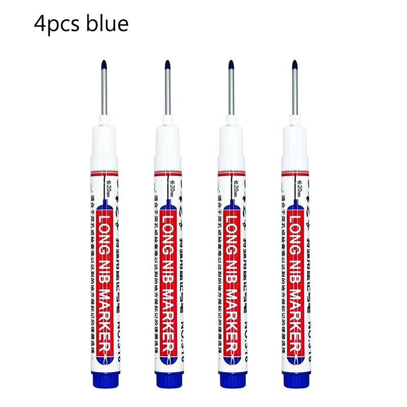 4/12 Pcs Waterproof Long Head Markers Deep Hole Marker Pen for Metal Carpenter Red/Black/Blue/Green Ink Woodworking Tools Ma…