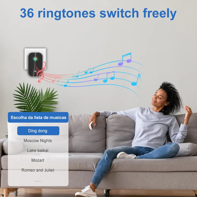 Wireless Doorbell Smart Home Welcome Door Bell 36 Ringtones 300M Long Distance Outdoor House Door Chime Kit Battery Free - i…