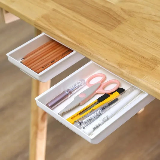 1PCS White SelfAdhesive Storage Drawer Box Makeup Pencil Tray Desk Hidden Under Stand Self-adhesive Under-drawer Storage Box…