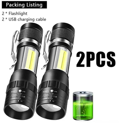 USB Rechargeable Mini Flashlight COB+XPE Portable Built-in Battery Zoomable Small Torch 3 Mode Camping Emergency Flashlights…