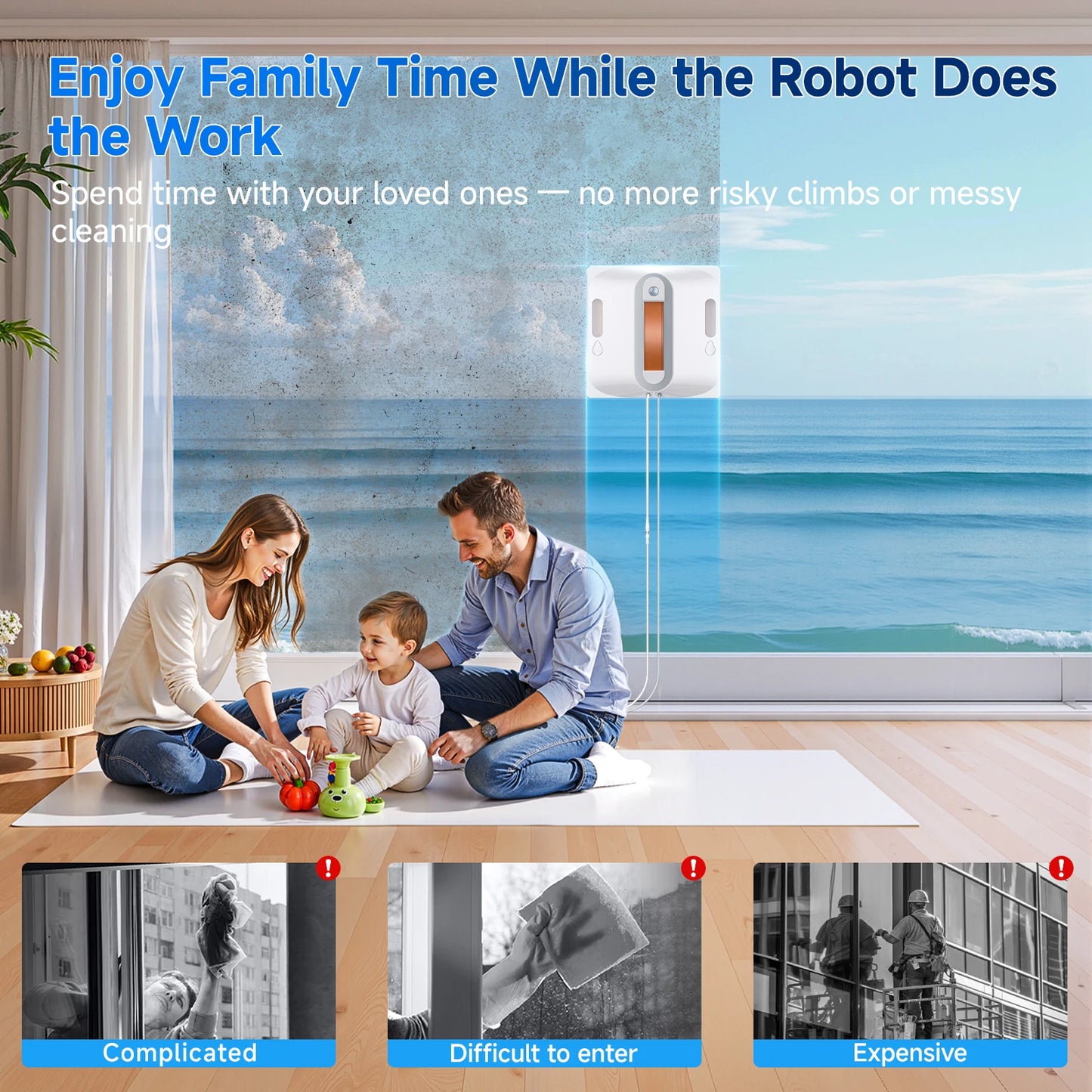 Lubluelu Robot Window Washer 8-Layer Safety Protection 9000Pa Suction Intelligent Path Edge Cleaning Home Glass Cleaning Rob…