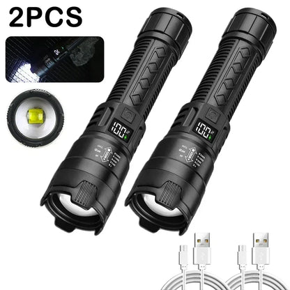 High Strong Power Led Flashlights 300000LM Tactical Torch with Display Light USB Charging Camping Fishing Defensa Zoom Lante…