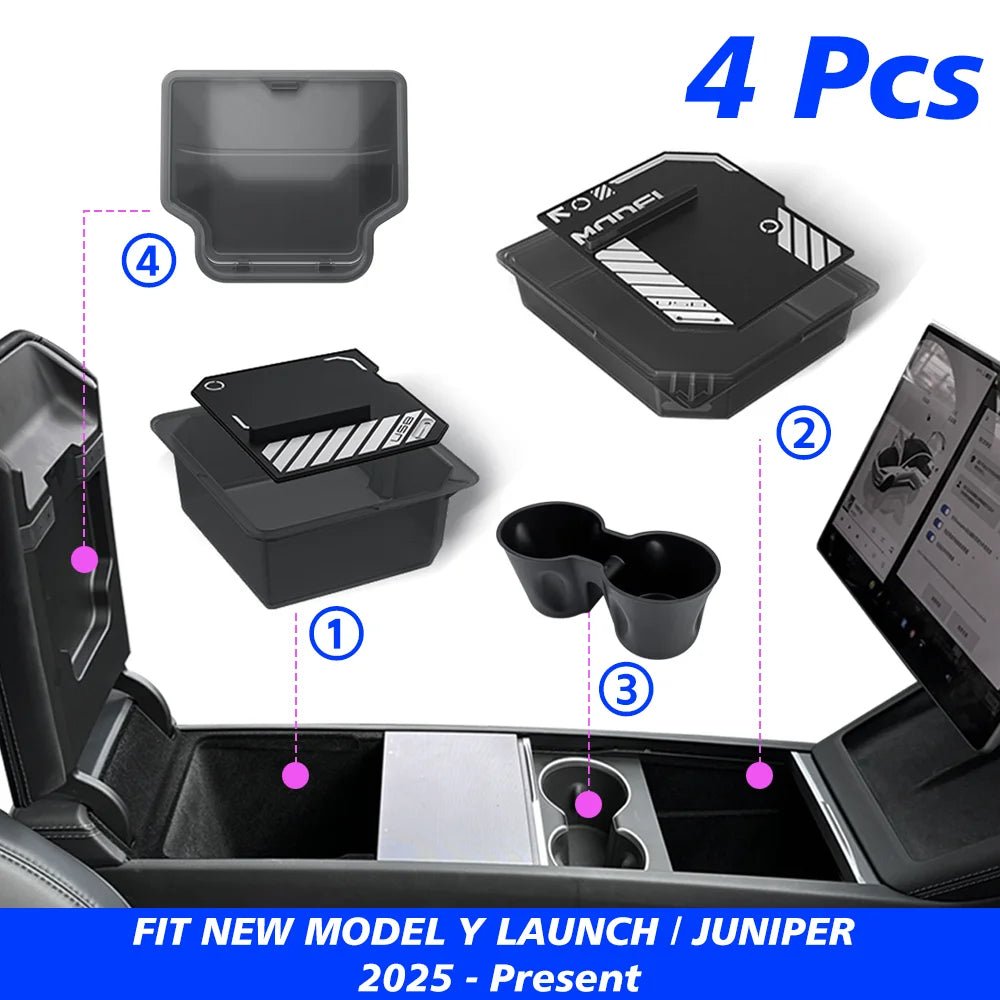 TEKSY 1/2/3/4/6/7/8pcs For Tesla New Model Y 2025 2026 Juniper ABS with Silicone Non-slip Mat Console & Armrest Storage Box…