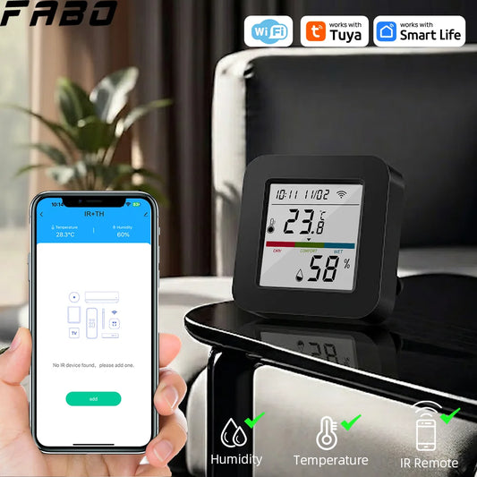 Smart IR Remote with Temp Humidity Monitor Tuya Universal IR Remote for Air Conditioner TV AC Works with Alexa Google Home