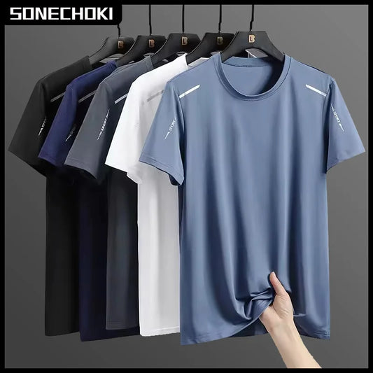 Ice Silk Running Shirts Men Loose Printing Short Sleeve Top Basketball Gym Sportswear For Male Fitness Workout Quick Dry Tee