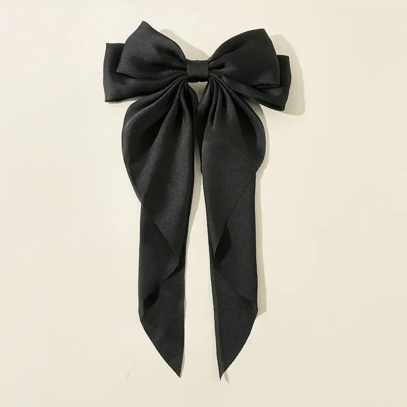 Korean Accessories Hair Clips for Women Girls Big Bowknot Solid Satin Long Ribbon Bows Spring Clamp Barette Cheveux Femme 20…