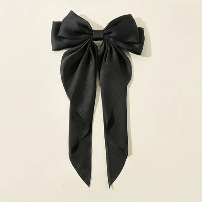Korean Accessories Hair Clips for Women Girls Big Bowknot Solid Satin Long Ribbon Bows Spring Clamp Barette Cheveux Femme 20…