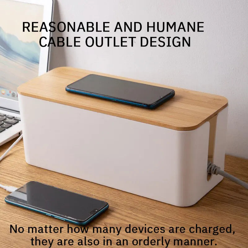 1 PC Wire Storage Box Power Plug Board Wire Boxes Socket Data Cable Junction Box Plastic Storage Box with Bamboo - image 6