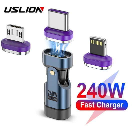 USLION 240W Type C Adapter USB-C to Type-C Fast Charging Cable Magnetic USB C Female Converter for Macbook iPhone 16 15 Xiao…