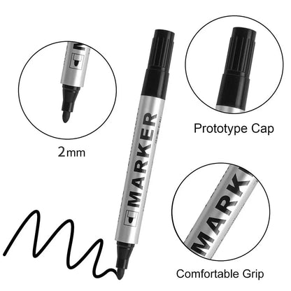 Permanent Paint Marker Pen Waterproof Black Pen for Tyre Oily Markers Quick Drying Signature Pen Stationery Supplies - image…