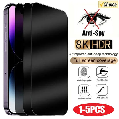 1-5PCS Anti-Spy Glass for iPhone 15 14 13 12 11 Pro Max Mini X XS XR 7 8 6 Plus Privacy Screen Protector For iPhone 17 16 17…
