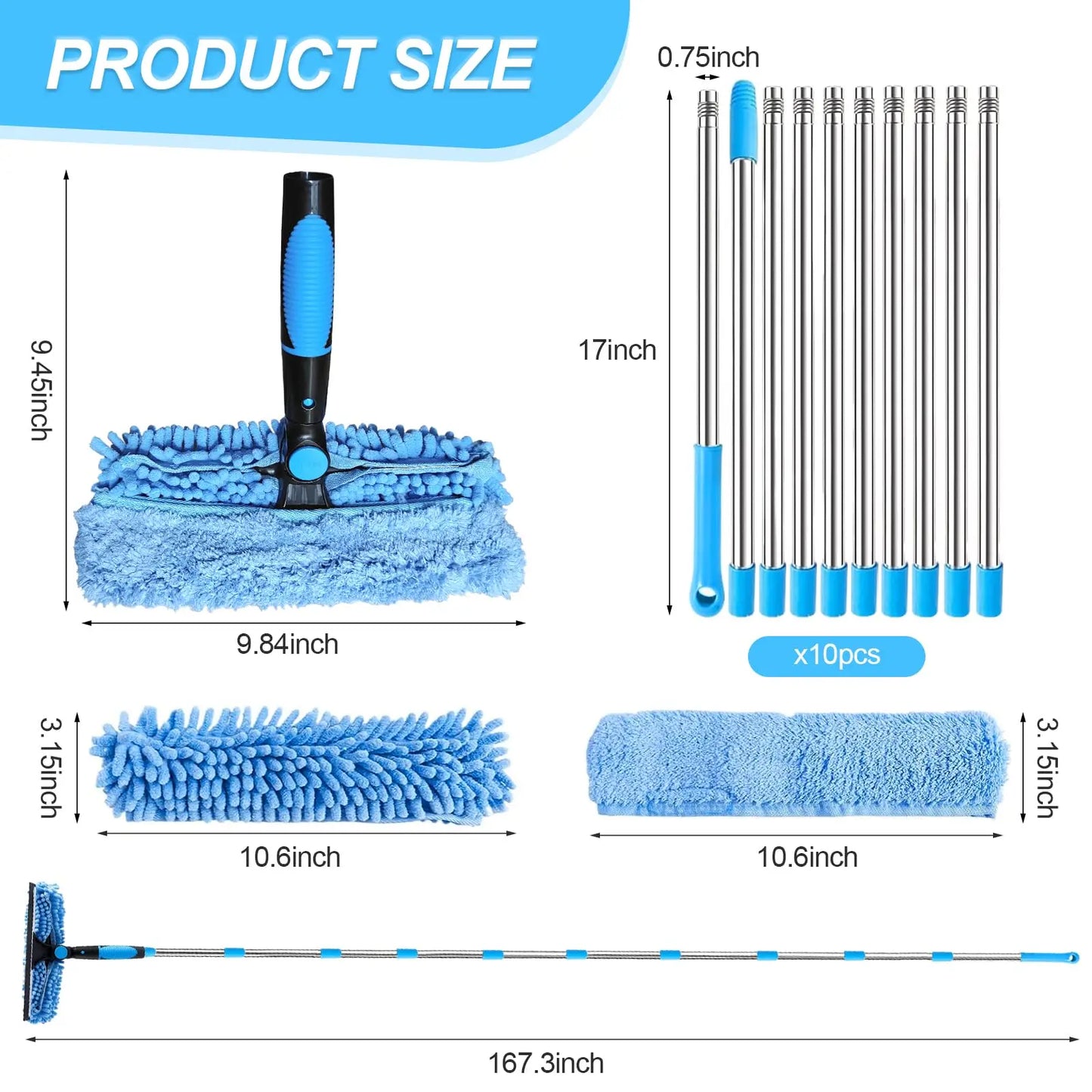 Window Squeegee Cleaner Tool Kit with Long Handle Telescopic Long Handle Squeegee Kit for Glass Scrubber Cleaning Equipment…