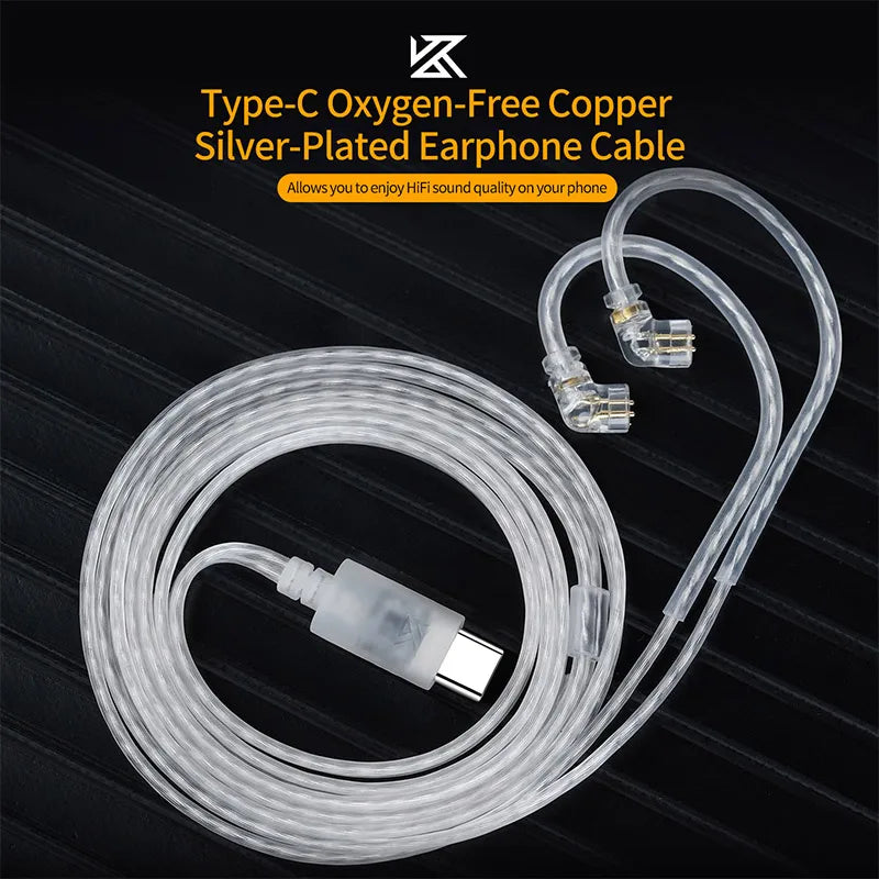 KZ Earphones Cable OFC Silver Plated Upgrade Cable Wire Type-c 2PIN Cables Microphone Optional