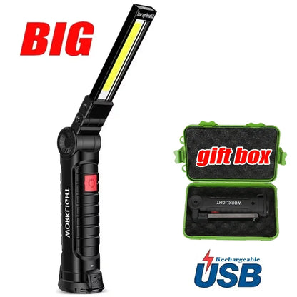 Portable COB LED Work Light USB Rechargeable LED Flashlight Inspection Lamp With Magnetic Hook Power Bank 18650 Battery Torc…