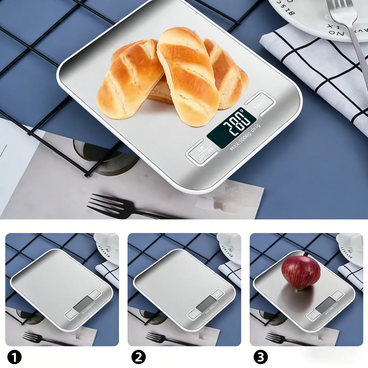 Digital Kitchen Scale 10/5kg-1g LED Display Stainless Steel Panel Electronic Scales for Home Food Snacks Weighing Baking Too…