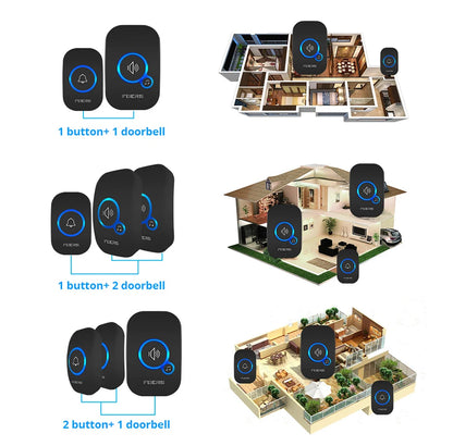 Fuers Wireless Doorbell Waterproof Welcome Chime Home Door Bell Intelligent 32 Songs Smart Alarm With Battery For Store Hote…