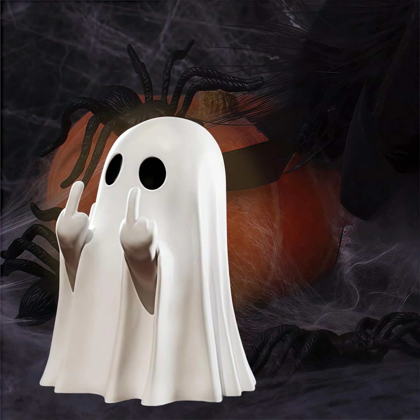 Cute Middle Finger Ghost Statue, Small Halloween Decor for Home, Centerpiece for Coffee Table, Adorable Horror Figure - imag…