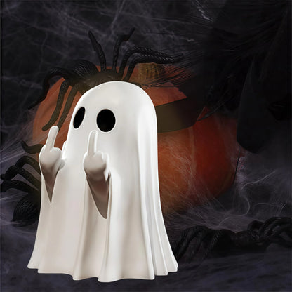 Cute Middle Finger Ghost Statue, Small Halloween Decor for Home, Centerpiece for Coffee Table, Adorable Horror Figure - imag…